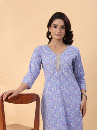 Thumbnail for Janasya Regular Cambric Ice Blue Floral V-Neck Kurta Set