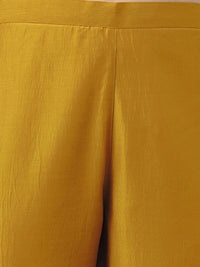 Thumbnail for Janasya Regular Chinnon Mustard Ethnic Motifs V-Neck Kurta,Bottom & Dupatta
