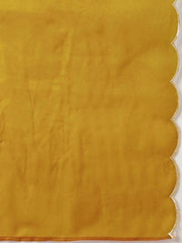Thumbnail for Janasya Regular Chinnon Mustard Ethnic Motifs V-Neck Kurta,Bottom & Dupatta