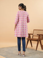 Thumbnail for Janasya Pink Cambric Geometric Tunic - Distacart
