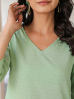 Thumbnail for Janasya Light Dobby Cotton Self Design A-Line Top & Bottom Set