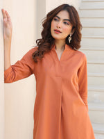 Thumbnail for Janasya Dark Cotton Solid A-Line Top & Bottom Set