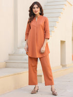 Thumbnail for Janasya Dark Cotton Solid A-Line Top & Bottom Set