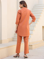 Thumbnail for Janasya Dark Cotton Solid A-Line Top & Bottom Set