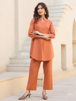 Thumbnail for Janasya Dark Cotton Solid A-Line Top & Bottom Set