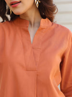 Thumbnail for Janasya Dark Cotton Solid A-Line Top & Bottom Set