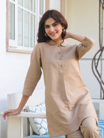 Thumbnail for Janasya Dark Cotton Solid A-Line Top & Bottom Set