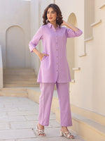 Thumbnail for Janasya Light Cotton Solid A-Line Top & Bottom Set
