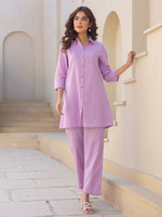 Thumbnail for Janasya Light Cotton Solid A-Line Top & Bottom Set
