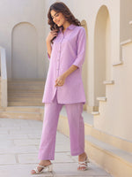 Thumbnail for Janasya Light Cotton Solid A-Line Top & Bottom Set