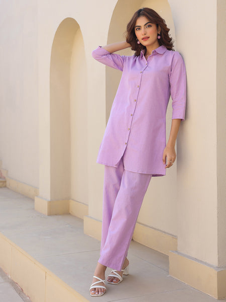 Janasya Light Cotton Solid A-Line Top & Bottom Set