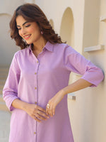 Thumbnail for Janasya Light Cotton Solid A-Line Top & Bottom Set