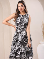 Thumbnail for Janasya Dark Rayon Floral A-Line Top & Bottom Set