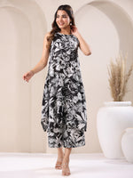 Thumbnail for Janasya Dark Rayon Floral A-Line Top & Bottom Set