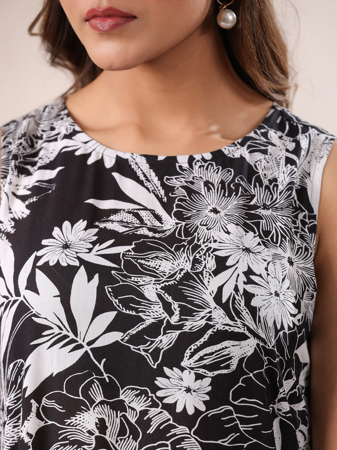 Janasya Dark Rayon Floral A-Line Top & Bottom Set