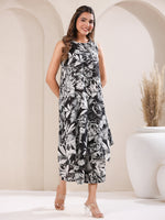 Thumbnail for Janasya Dark Rayon Floral A-Line Top & Bottom Set