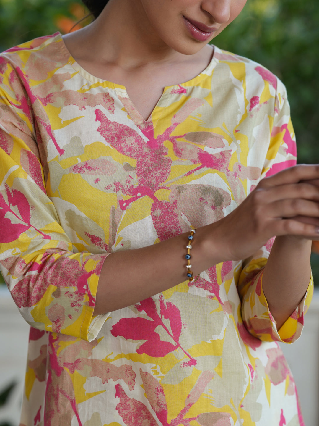 Janasya Bright Cotton Floral Straight Top & Bottom Set