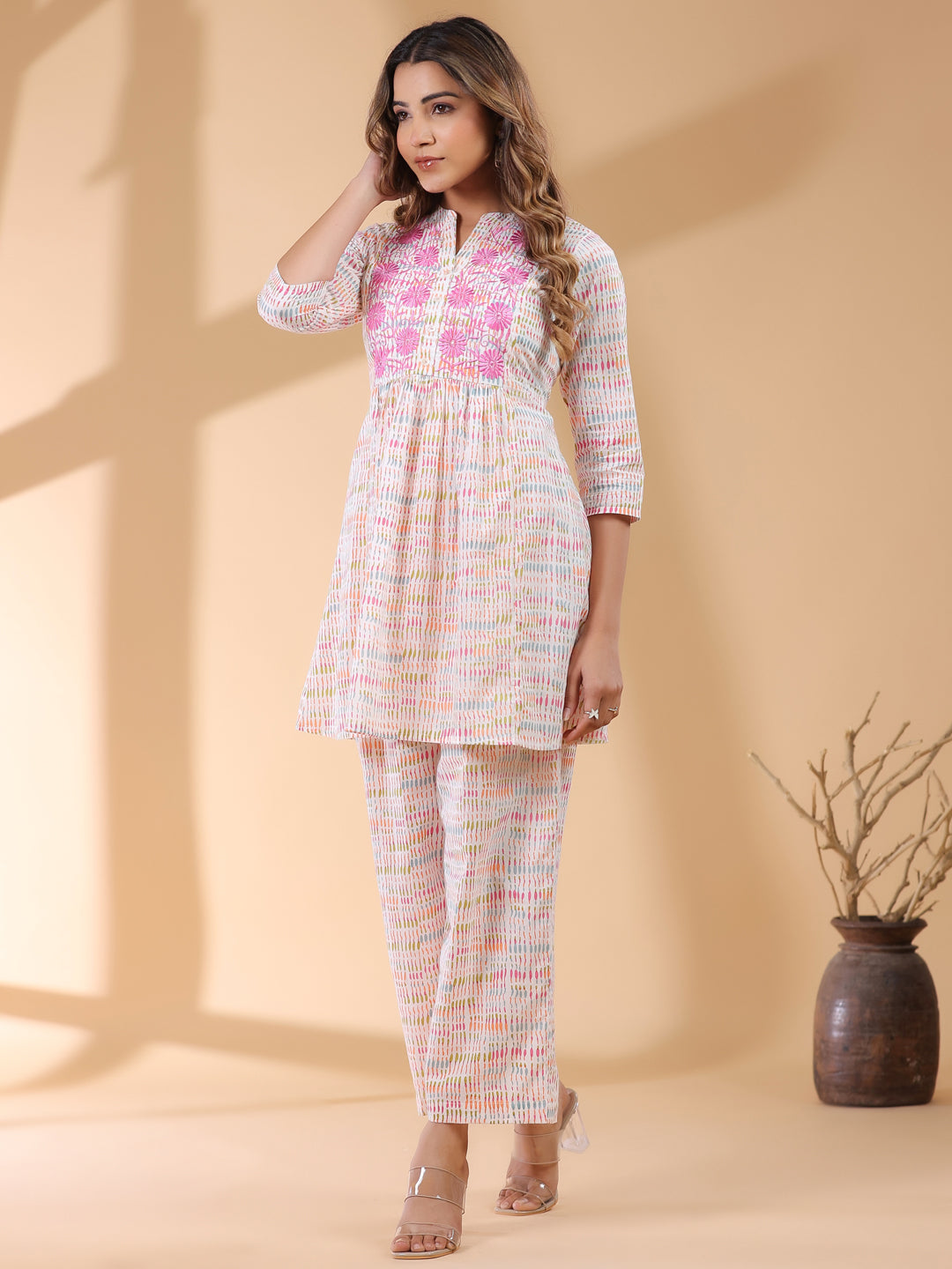 Janasya Light Cotton Abstract A-Line Top & Bottom Set