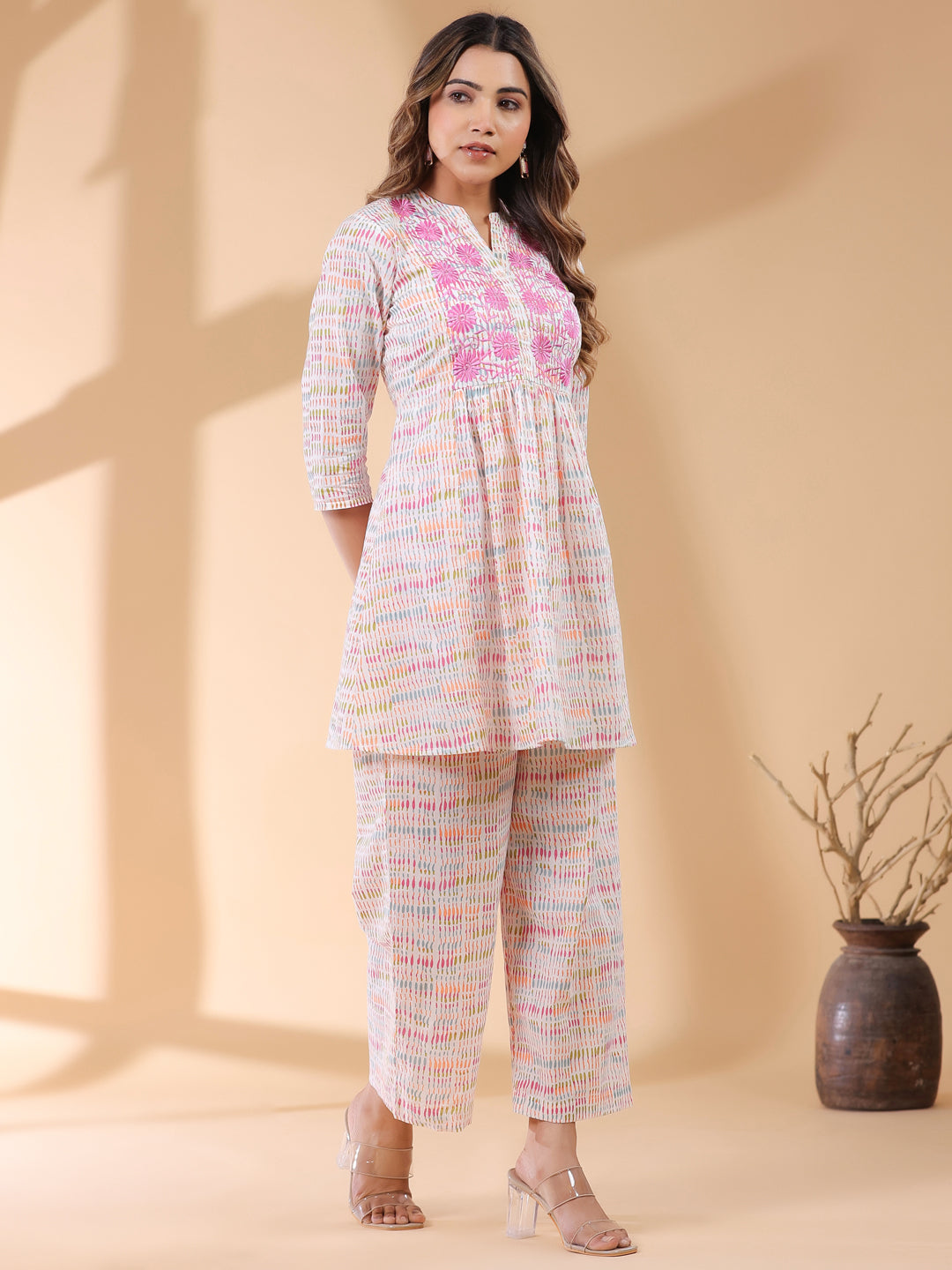 Janasya Light Cotton Abstract A-Line Top & Bottom Set