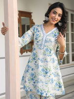 Thumbnail for Janasya Light Cotton Yoke Embroidery A-Line Top & Bottom Set