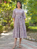 Thumbnail for Janasya Light Cotton Floral Tiered Dress