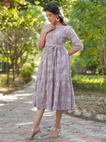 Thumbnail for Janasya Light Cotton Floral Tiered Dress