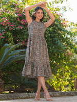 Thumbnail for Janasya Dark Cotton Paisley A-Line Dress