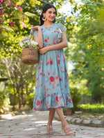 Thumbnail for Janasya Bright Georgette Floral Tiered Dress