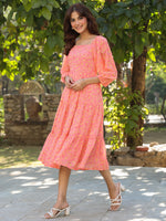 Thumbnail for Janasya Light Georgette Floral Tiered Dress