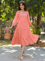 Thumbnail for Janasya Light Georgette Floral Tiered Dress