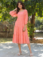 Thumbnail for Janasya Light Georgette Floral Tiered Dress