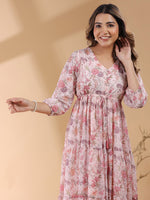 Thumbnail for Janasya Light Georgette Floral Tiered Dress