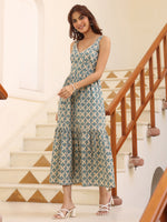 Thumbnail for Janasya Light Cotton Ethnic Motifs Tiered Dress
