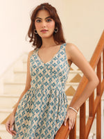 Thumbnail for Janasya Light Cotton Ethnic Motifs Tiered Dress