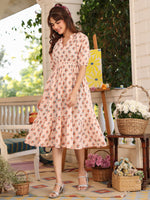 Thumbnail for Janasya Light Cotton Floral Tiered Dress