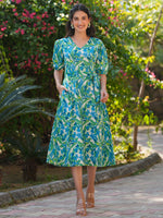 Thumbnail for Janasya Bright Cotton Floral Fit & Flare Dress