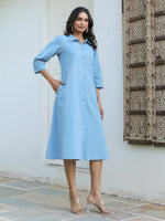 Thumbnail for Janasya Light Cotton Solid A-Line Dress