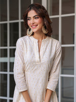 Thumbnail for Janasya Light Cotton Schiffli A-Line Dress