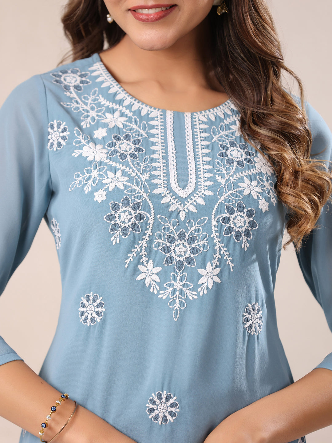 Janasya Bright Georgette Embroidered Straight Kurta