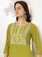 Thumbnail for Janasya Dark Cotton Yoke Embroidery Straight Kurta