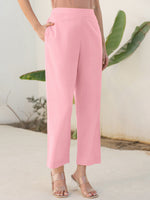 Thumbnail for Janasya Pink Cotton Solid Pant