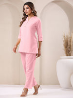 Thumbnail for Janasya Pink Cotton Solid Pant