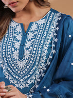Thumbnail for Janasya Dark Silk Blend Embroidered Straight Kurta Set