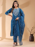 Thumbnail for Janasya Dark Silk Blend Embroidered Straight Kurta Set