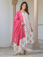 Thumbnail for Janasya Light Cotton Floral Angrakha Kurta Set