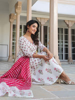 Thumbnail for Janasya Light Cotton Floral Angrakha Kurta Set