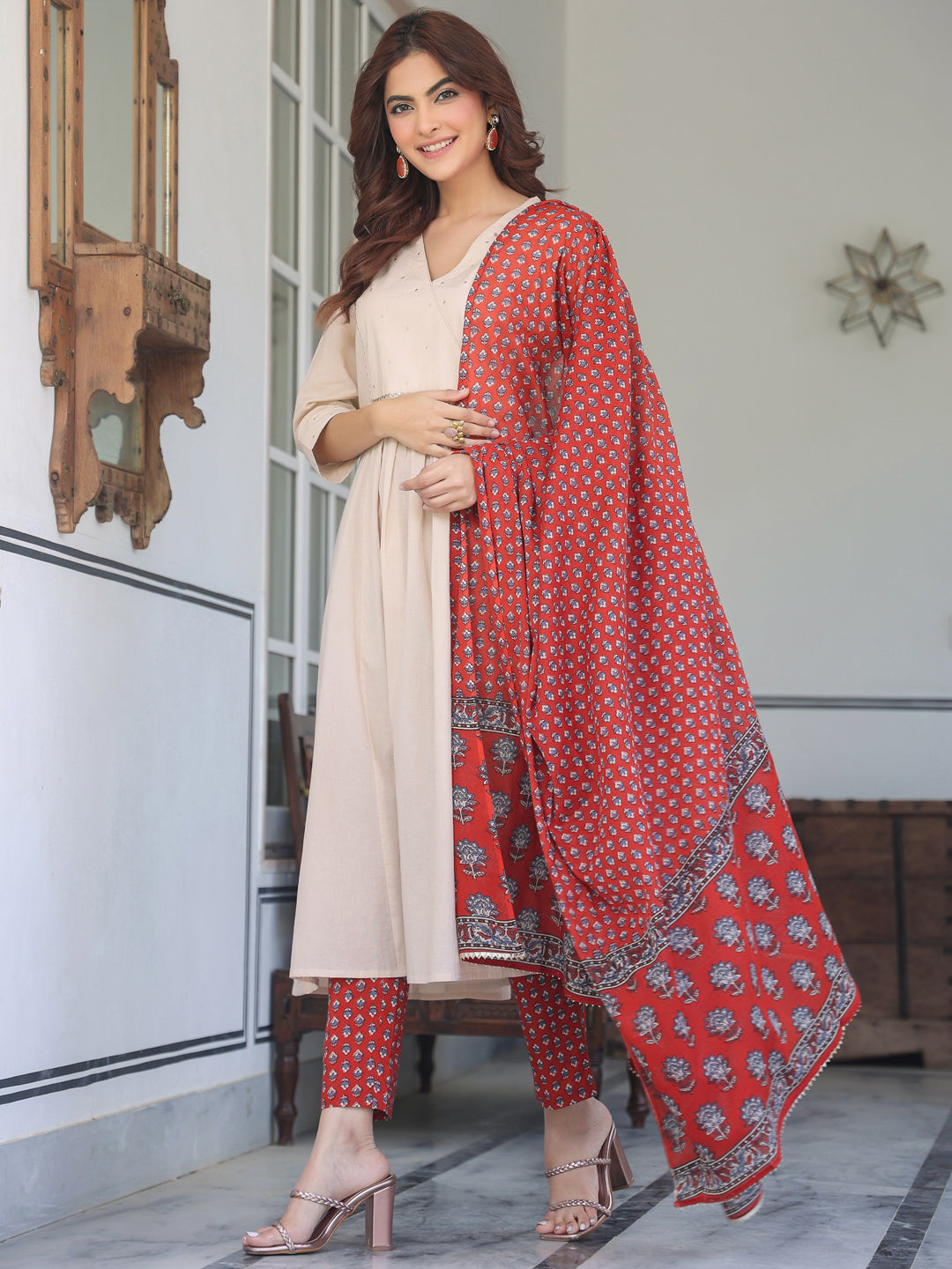 Janasya Light Cotton Solid A-Line Kurta Set