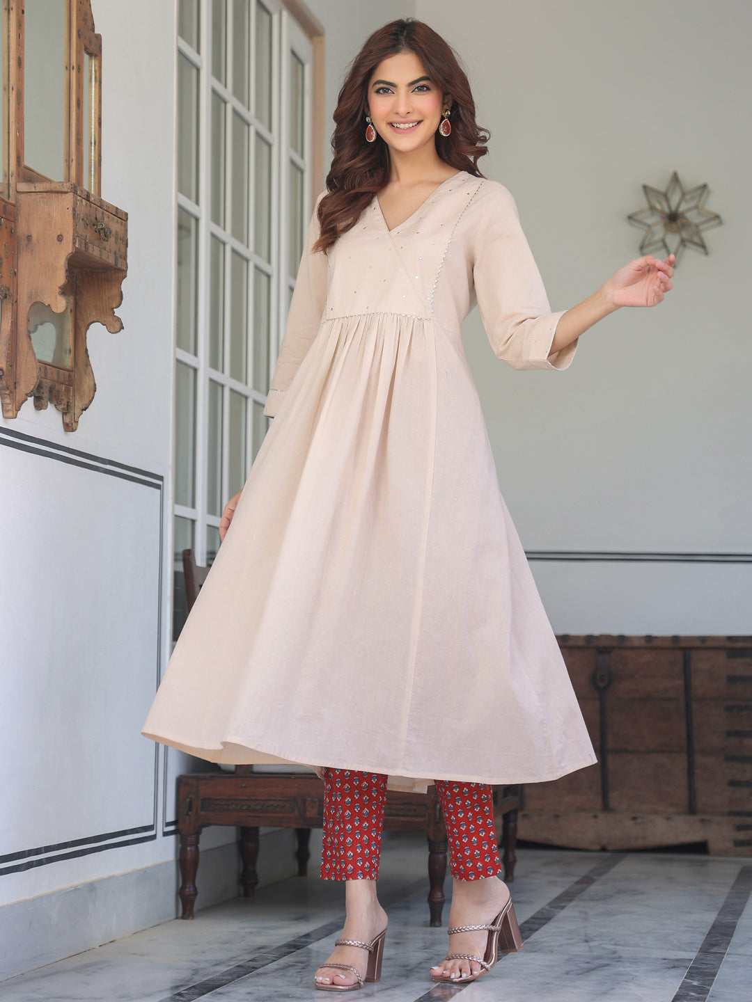 Janasya Light Cotton Solid A-Line Kurta Set