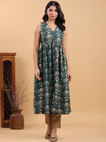 Thumbnail for Janasya Dark Green Cambric Ethnic Motifs Kurta - Distacart