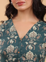 Thumbnail for Janasya Dark Green Cambric Ethnic Motifs Kurta - Distacart